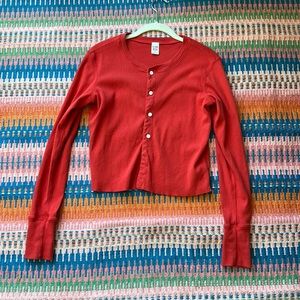 RE/DONE x Hanes Red Cotton Cardigan in Vintage Red